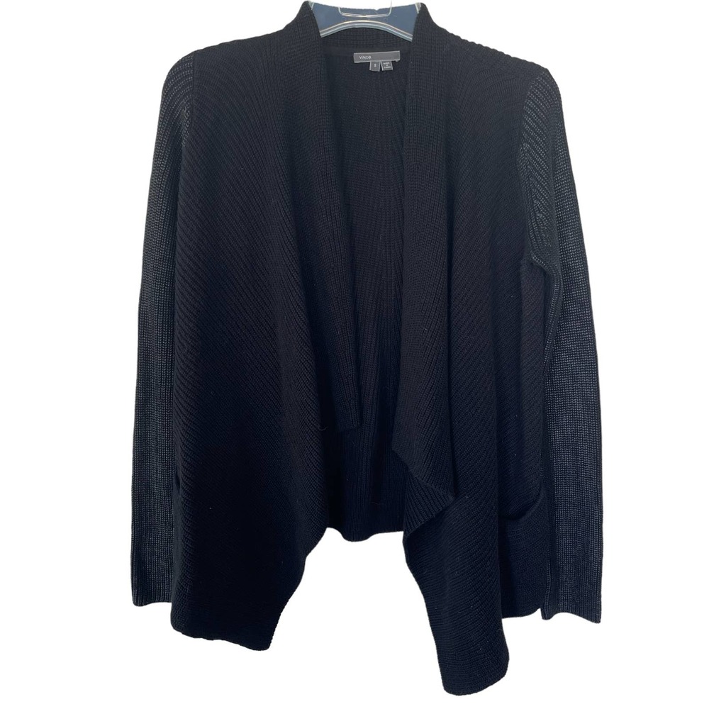 Vince Black Thick Ribbed Waterfall Cardigan Size S